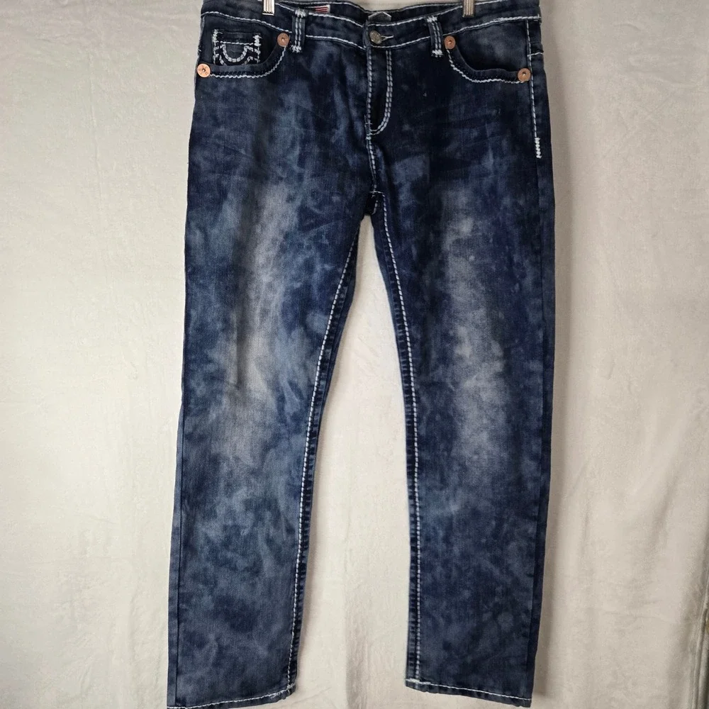 Vintage True Religion Joey Super T Jeans size 38 NWT Blue Thick White Stitch USA